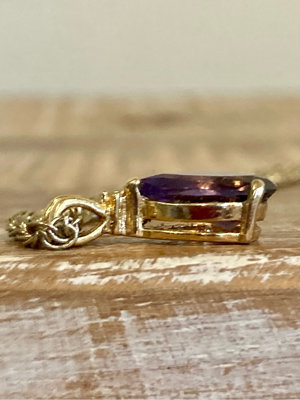 Korea Teardrop Purple Pendant Necklace with Gold Tone Chain 20” Long - Picture 11 of 16